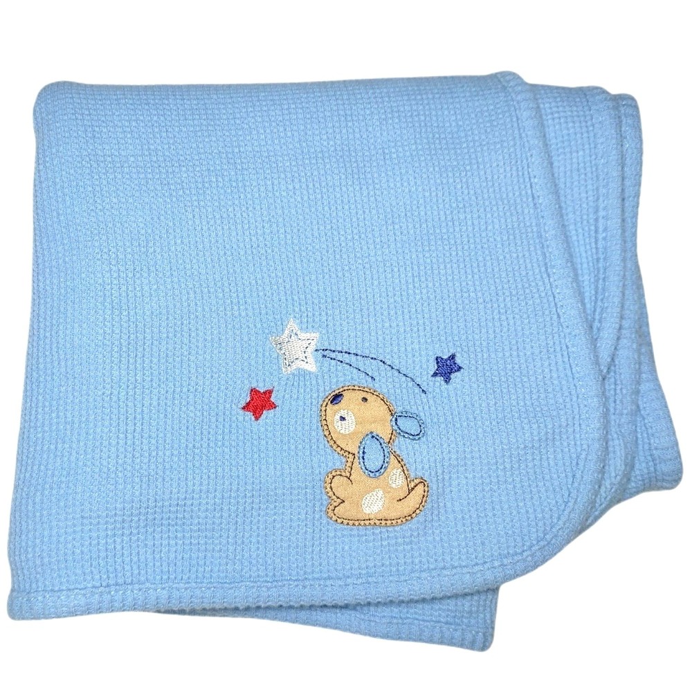 Blue Thermal Puppy Dog Shooting Star Baby Blanket Lovey Waffle Weave Red White